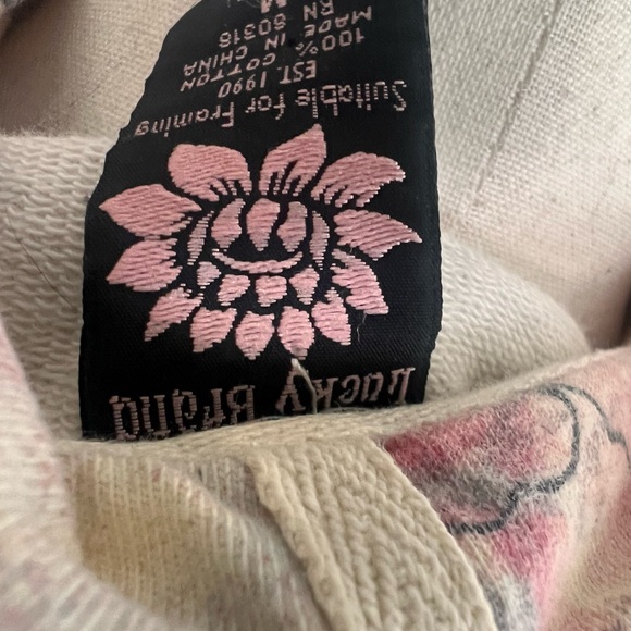 Lucky Brand Floral Zip-Up Hoodie - Pink and Gray Y2K vintage Sz M - Picture 6 of 6